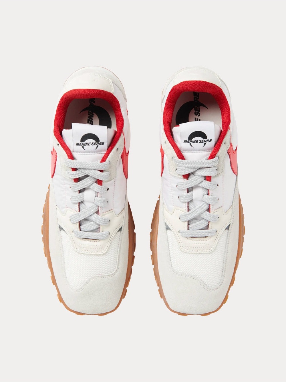 MARINE SERRE Recycled Nylon MS Rise Sneakers in Moonwalk White/Red